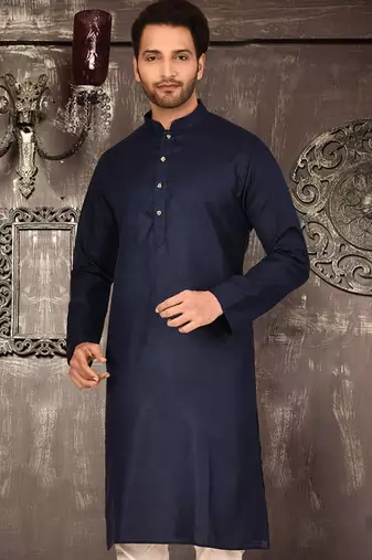 Navy blue cotton kurta with pattern work and fancy button churidar
