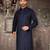 Navy blue cotton kurta with pattern work and fancy button churidar