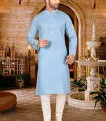 Sky blue cotton kurta with pattern work and fancy button churidar