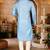 Sky blue cotton kurta with pattern work and fancy button churidar