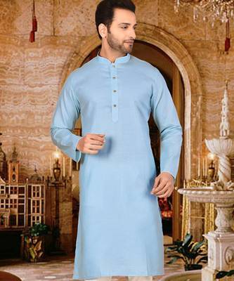 Sky blue cotton kurta with pattern work and fancy button churidar 4