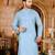 Sky blue cotton kurta with pattern work and fancy button churidar