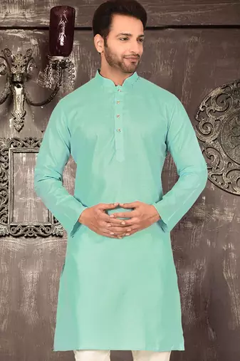 Orange cotton kurta with pattern work and fancy button churidar