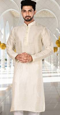 Off white dupion art silk kurta with  computerised embroidery machine work 1