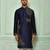 Navy blue dupion art silk kurta with  computerised embroidery machine work