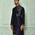 Navy blue dupion art silk kurta with  computerised embroidery machine work
