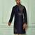 Navy blue dupion art silk kurta with  computerised embroidery machine work