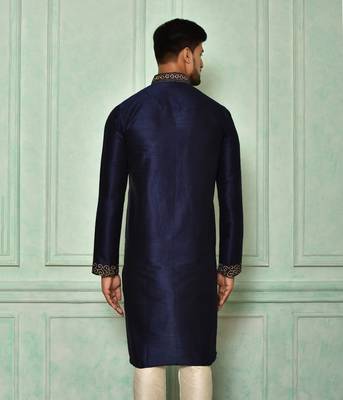 Navy blue dupion art silk kurta with  computerised embroidery machine work 4