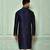 Navy blue dupion art silk kurta with  computerised embroidery machine work