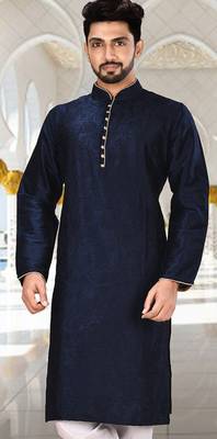 Navy blue dupion art silk kurta with  computerised embroidery machine work 1
