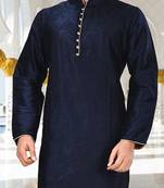 Navy blue dupion art silk kurta with  computerised embroidery machine work