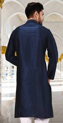 Navy blue dupion art silk kurta with  computerised embroidery machine work 3