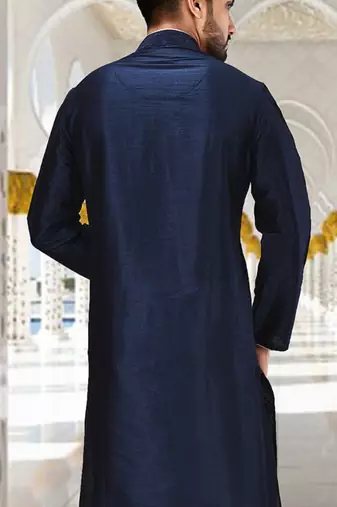 Navy blue dupion art silk kurta with  computerised embroidery machine work