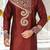 Red dupion art silk kurta with  computerised embroidery machine work