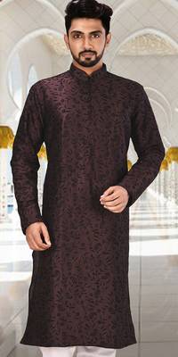 Wine dupion art silk kurta with  computerised embroidery machine work 1