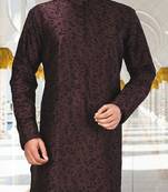 Wine dupion art silk kurta with  computerised embroidery machine work