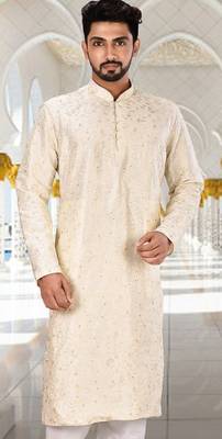 White dupion art silk kurta with  computerised embroidery machine work 1
