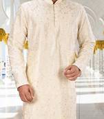White dupion art silk kurta with  computerised embroidery machine work