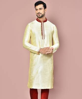 Fawn dupion art silk kurta with  computerised embroidery machine work 1