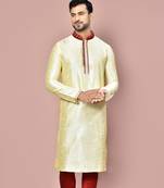Fawn dupion art silk kurta with  computerised embroidery machine work