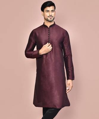 Wine dupion art silk kurta with  computerised embroidery machine work 1