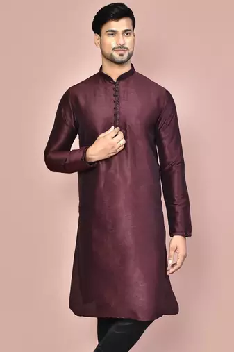 Wine dupion art silk kurta with  computerised embroidery machine work