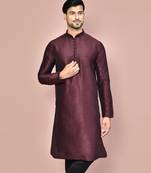 Wine dupion art silk kurta with  computerised embroidery machine work