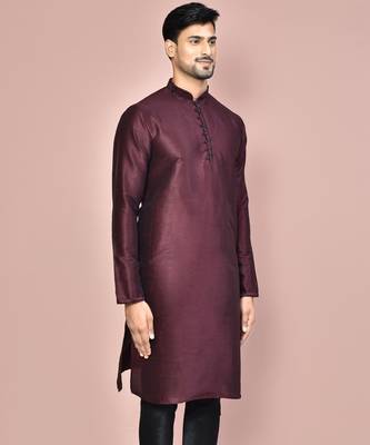 Wine dupion art silk kurta with  computerised embroidery machine work 2