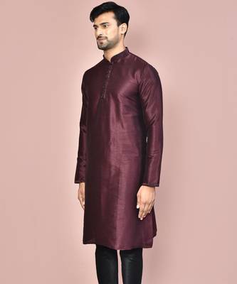 Wine dupion art silk kurta with  computerised embroidery machine work 3