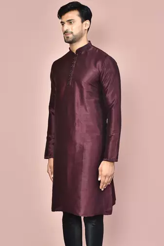 Wine dupion art silk kurta with  computerised embroidery machine work