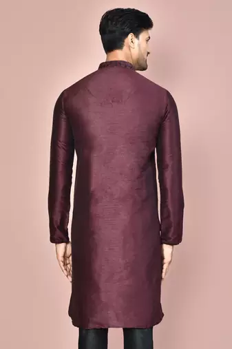 Wine dupion art silk kurta with  computerised embroidery machine work
