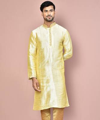 Fawn dupion art silk kurta with  computerised embroidery machine work 1