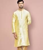 Fawn dupion art silk kurta with  computerised embroidery machine work