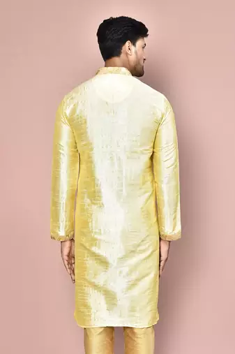 Fawn dupion art silk kurta with  computerised embroidery machine work
