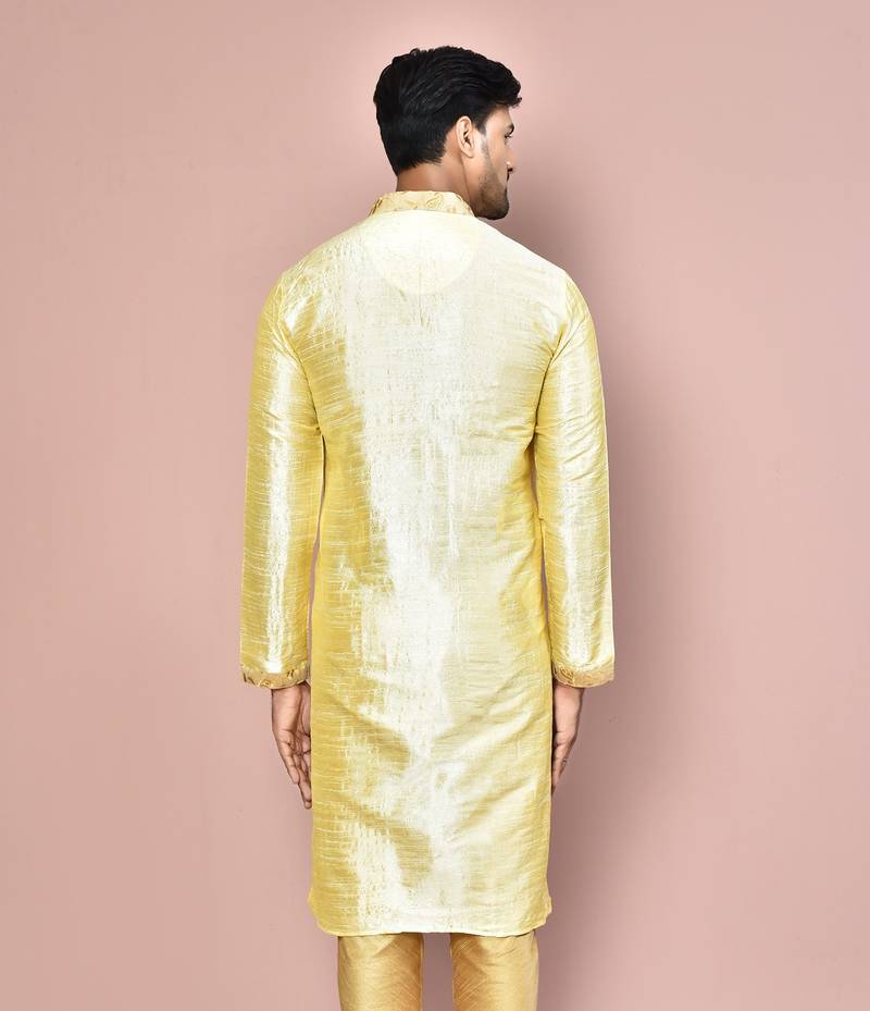 Fawn dupion art silk kurta with  computerised embroidery machine work