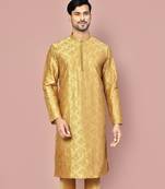 Dark beige dupion art silk kurta with  computerised embroidery machine work