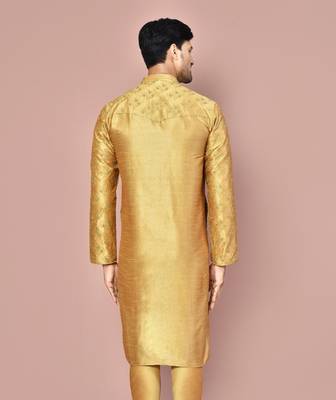 Dark beige dupion art silk kurta with  computerised embroidery machine work 3