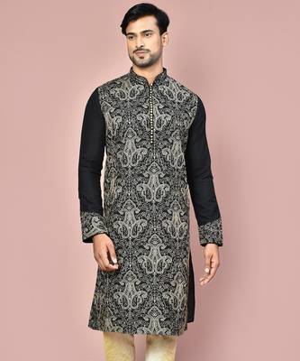 Black dupion art silk kurta with  computerised embroidery machine work 1