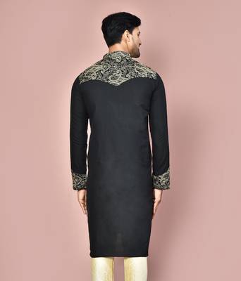 Black dupion art silk kurta with  computerised embroidery machine work 4
