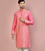 Pink dupion art silk kurta with  computerised embroidery machine work