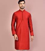 Red dupion art silk kurta with  computerised embroidery machine work