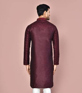 Wine dupion art silk kurta with  computerised embroidery machine work 4