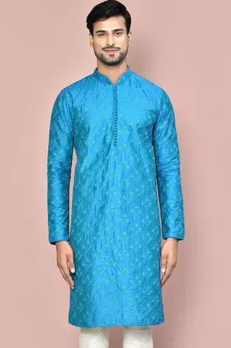 Firoza dupion art silk kurta with  computerised embroidery machine work