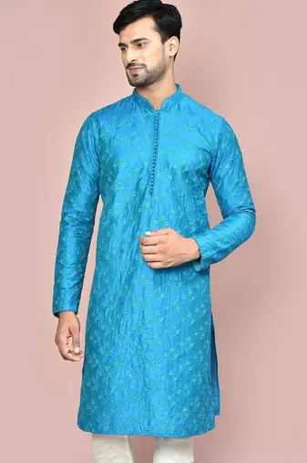 Firoza dupion art silk kurta with  computerised embroidery machine work