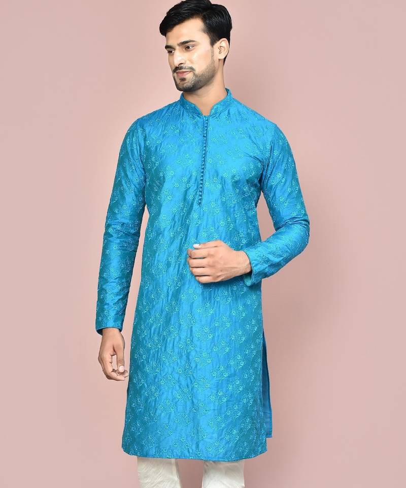 Firoza dupion art silk kurta with  computerised embroidery machine work