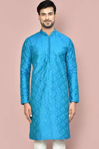 Firoza dupion art silk kurta with  computerised embroidery machine work