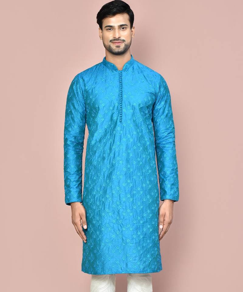 Firoza dupion art silk kurta with  computerised embroidery machine work