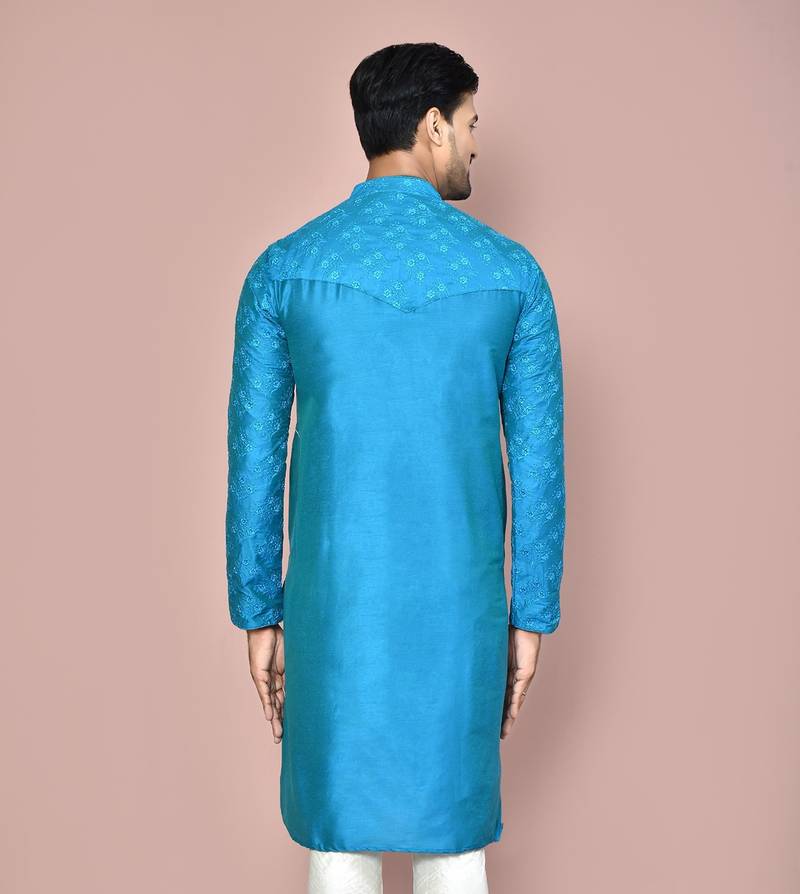 Firoza dupion art silk kurta with  computerised embroidery machine work