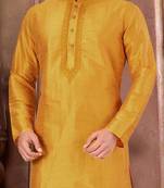 Yellow dupion art silk kurta with  computerised embroidery machine work