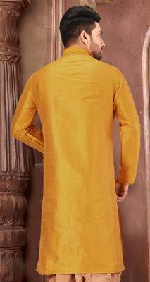 Yellow dupion art silk kurta with  computerised embroidery machine work 2